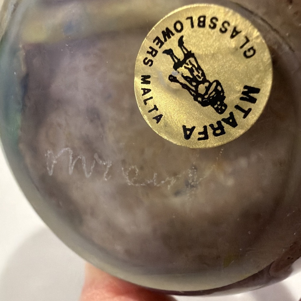 Vtg RARE Mtarfa Glassblowers Malta Signed Jack In The Pulpit Vase Valletta Glass - Picture 6 of 9
